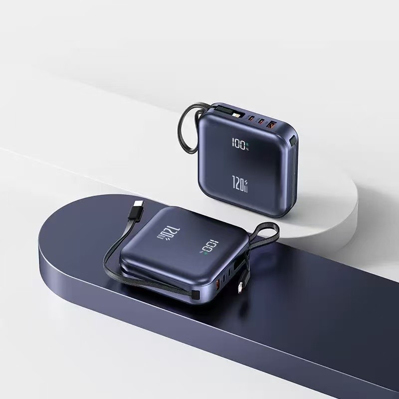 Mini power bank portátil 20.000 mAh com IOS e cabo Tipo Click