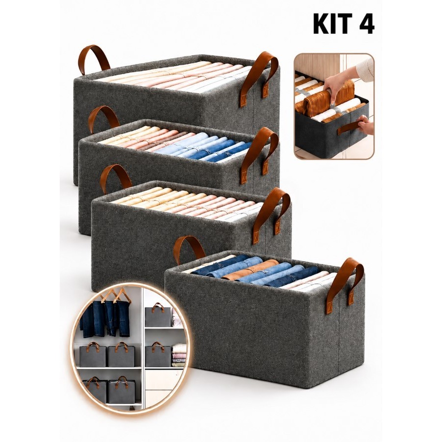 Kit 4 Caixas Organizadoras Roupas Íntimas Multiuso Guarda Roupa Camisetas Calças - Envio Imediato
