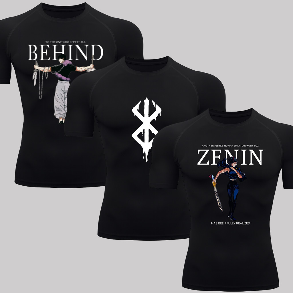 Kit 3 Camisetas Compressão Proteção Uv Estampada Tecido Gelado Segunda Pele Manga Curta Animes Toji Berserk Maki