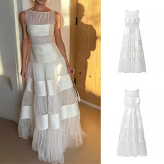Novo vestido feminino de verão, estilo europeu-americano, design francês, elegante, com detalhes em gaze, modelo 8863