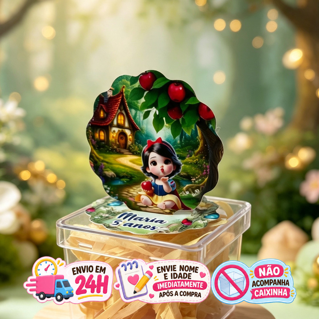 Aplique em Pé 3D Branca de Neve Baby Personalizado Lembrancinha Festa Infantil Kit 10 a 50 unidades