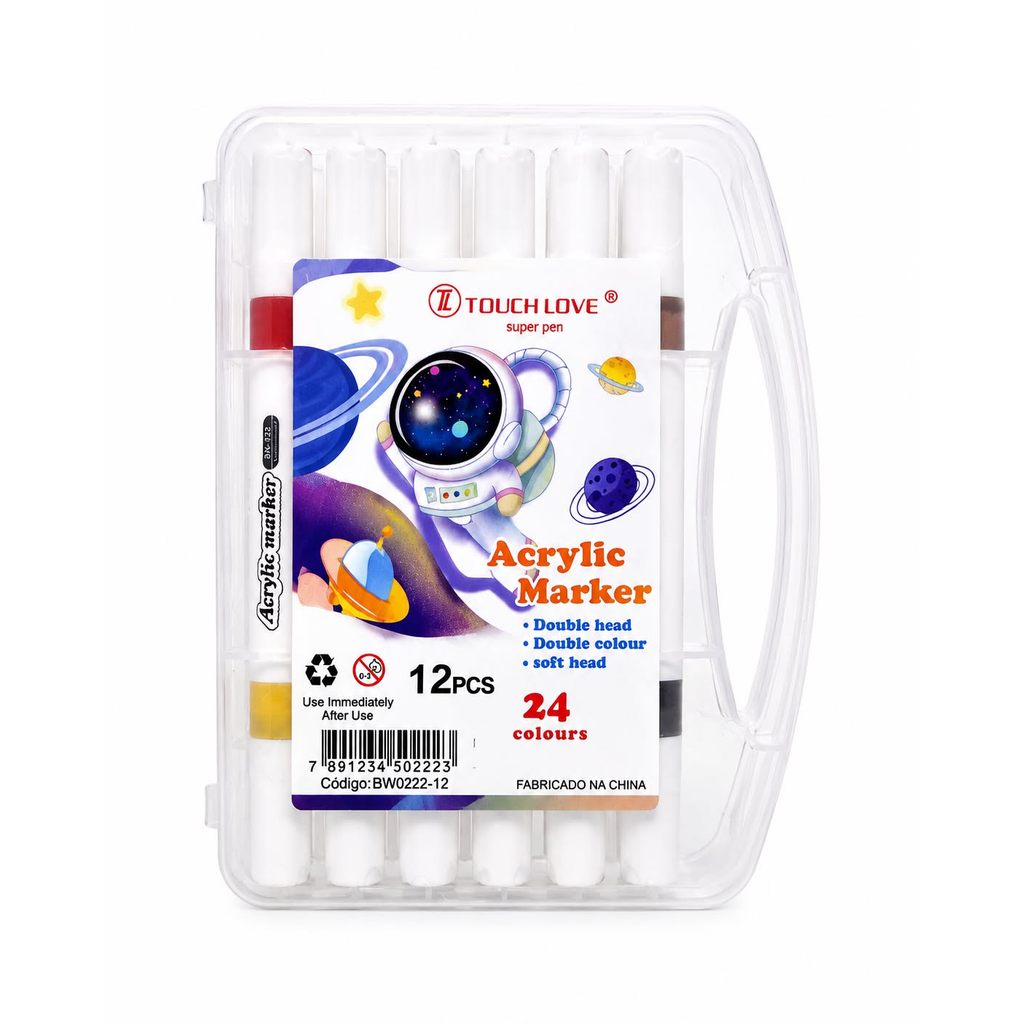 Kit 12 Marcadores Acrílicos 2 Pontas Touch Love Estojo