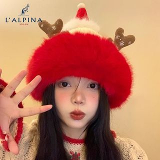 L'ALPINA Chapéu de Presente de Natal de Ano Novo Bonito Elk Santa Pequeno Chapéu Vermelho Feminino Outono Inverno Atmosf