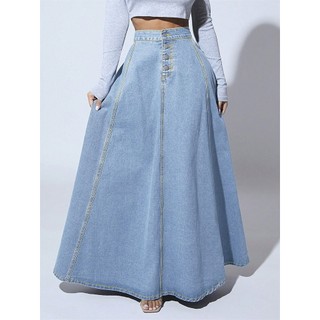 Moda europeia americana Casual cintura alta A linha saia jeans saia longa feminina Maxi Jean saia jeans