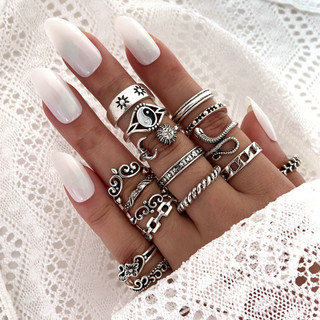 Anel conjunto de 15 peças anel Yin Yang Tai Chi anel conjunto sol cobra corrente anel 15 peças conjunto