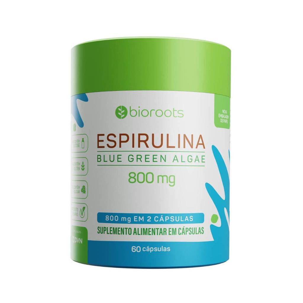 Espirulina Blue Green Algae 800mg com 60 Cápsulas - Bioroots