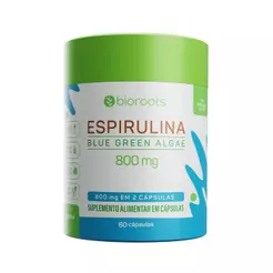 Espirulina Blue Green Algae 800mg com 60 Cápsulas - Bioroots
