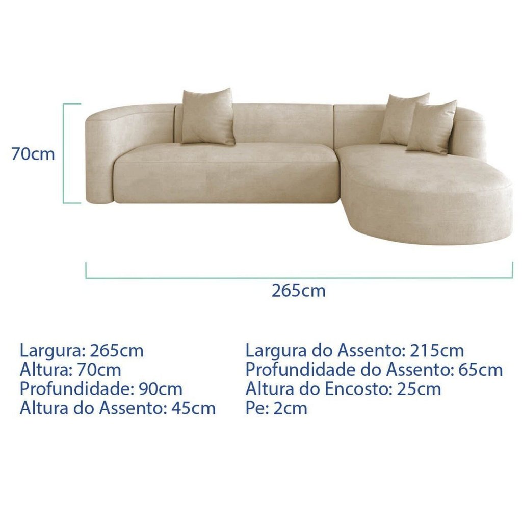Sofá Modular Sala de Estar Decoração Luxo 265cm Lado Esquerdo Bouclé Celinne Luxuoso Bege · foto 2