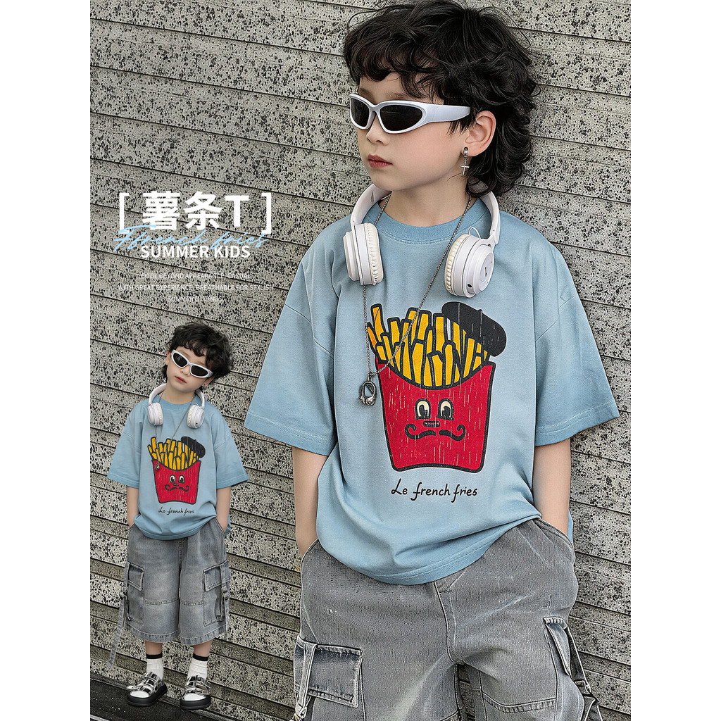 Meninos verão dos desenhos animados impresso de manga curta 2026 novo estilo crianças verão solto camiseta em torno do p