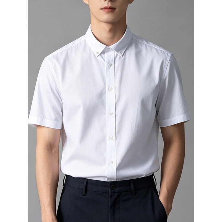 Fibra de bambu respirável + tecido antirrugas!Camisa masculina de manga curta de verão camisa Casual branca pura camisa 