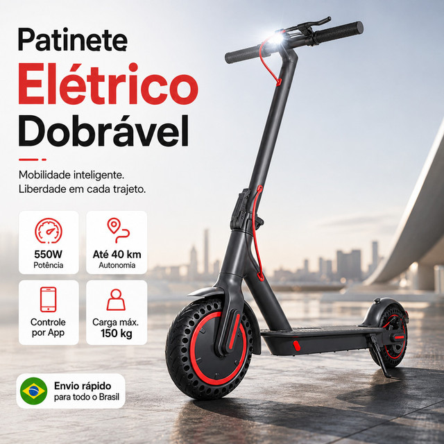 Patinete Elétrico Dobrável Adulto 550W 36V Bivolt Scooter Elétrica Portátil Mobilidade Urbana com Farol e Freio