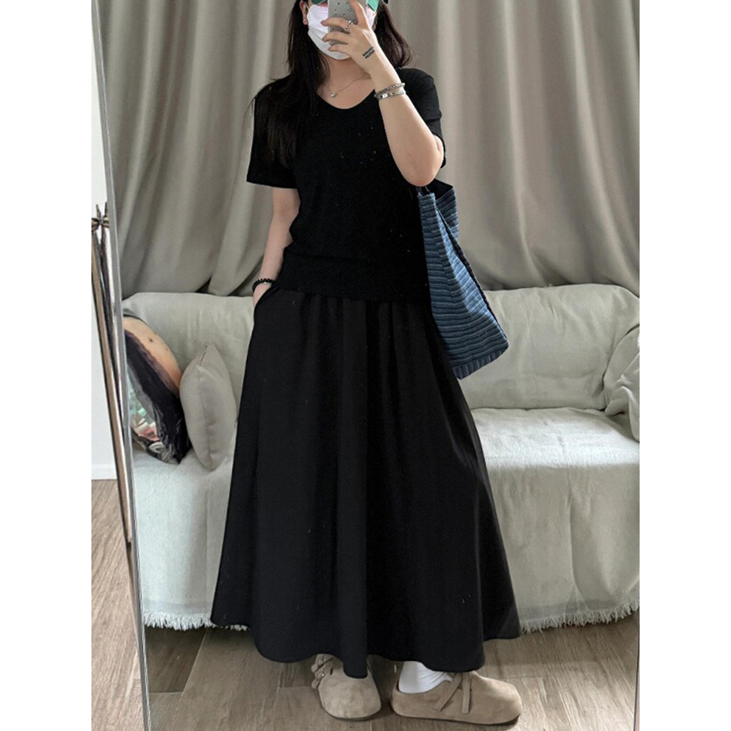 Enorme saia bonita 2026 novo estilo Plus Size gordura mm forma de pêra corpo cobrindo virilha mais magro olhar preto ter