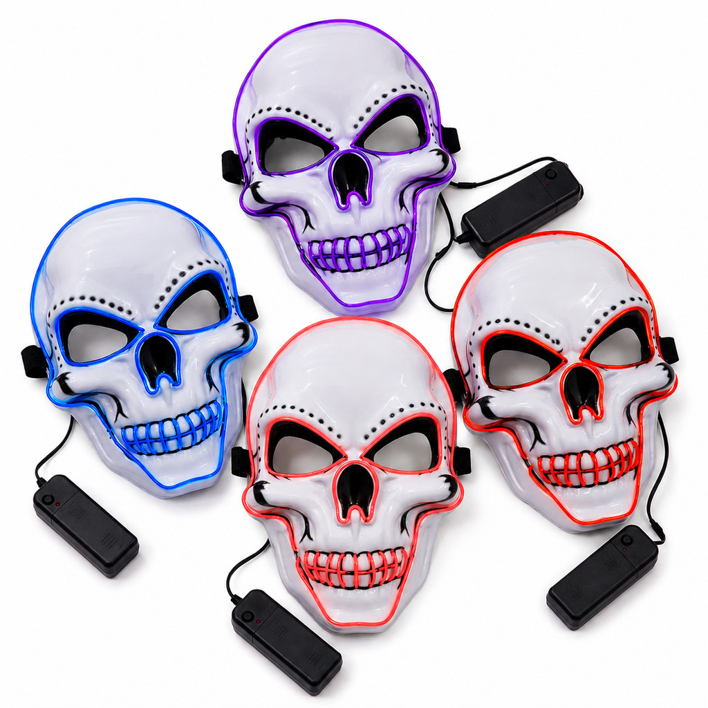 Máscara Caveira com Led Neon Esqueleto Halloween Fantasia