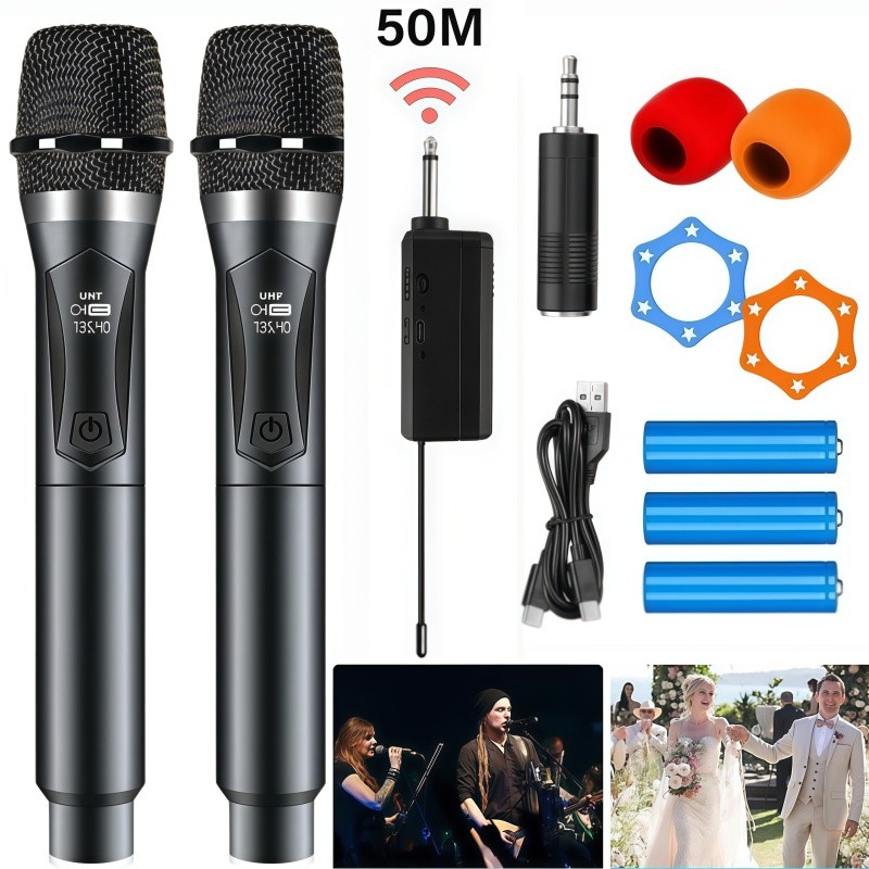 Microfone Dinâmico Sem Fio UHF SU‑038 Recarregável Com Receptor Para Shows Karaokê e Conferências