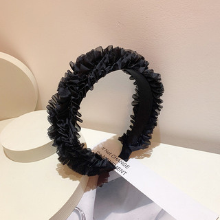Faixa de cabelo coreana fada temperamento plissado gaze tranças de aba larga gaze flor Bud Hairpin bandana Retro francês