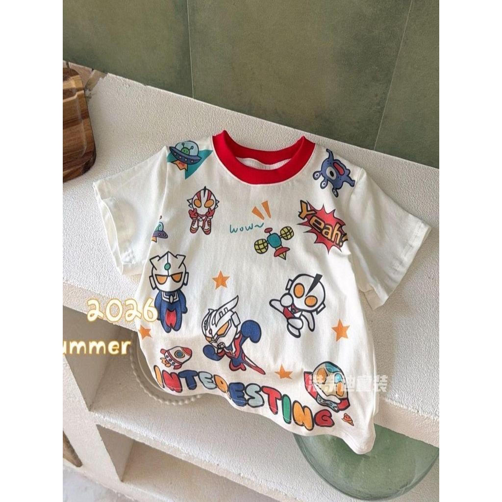 Meninos Ultraman camiseta de manga curta médio pequeno crianças dos desenhos animados impresso algodão moda bonito verão
