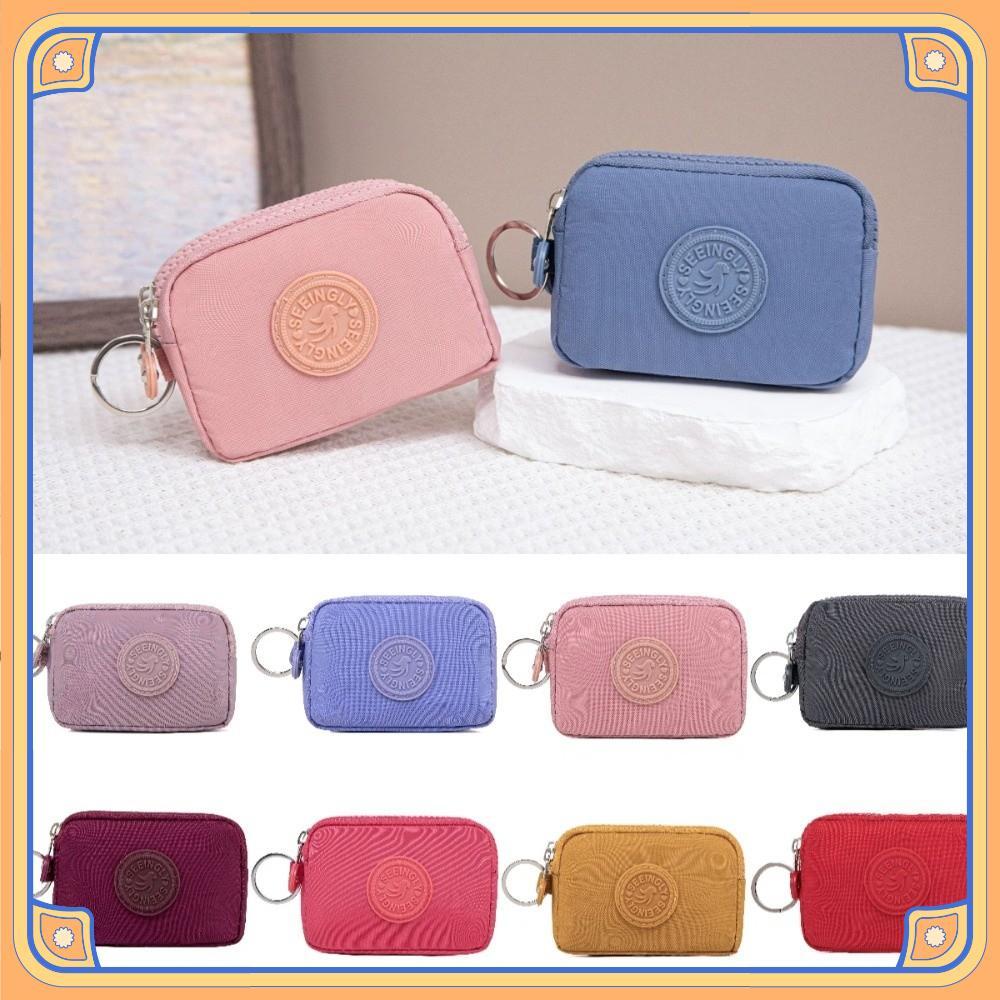 Bolsa De Moedas Perfumada , Cor Sólida Com Chaveiro Carteira Feminina , Porta Cartão De Crédito De Camada Dupla De Nylon