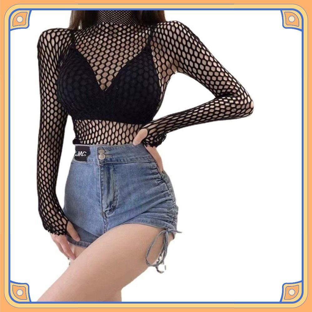 Camiseta De Malha Perfumada , Arrastão De Material Transparente Com Design , Tecido Macio Vazado De Ajuste Fino ,