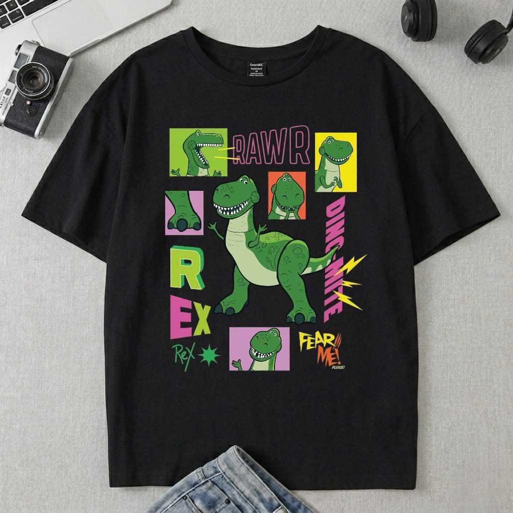 Camiseta Infantil e Adulto Unissex Rex Dinossauro Toy Story Filme Desenho Lançamento Algodão