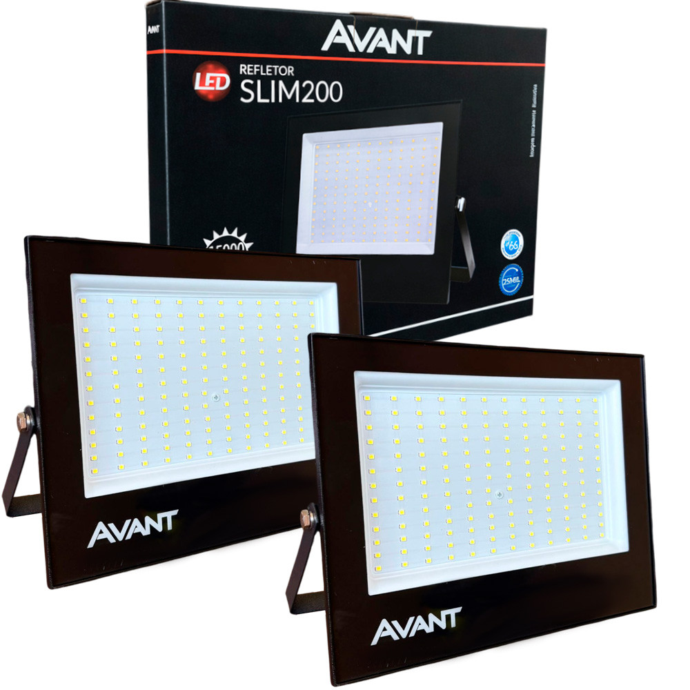 Kit 2 Refletor Led Slim200 Luz Branco Frio 6500W Bivolt 200W Iluminação Externa Comercio Avant