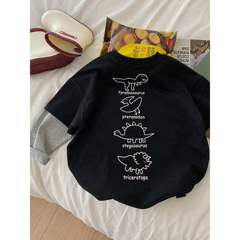 Crianças roupas meninos puro algodão de manga comprida camiseta primavera outono meninos bebê dos desenhos animados dino