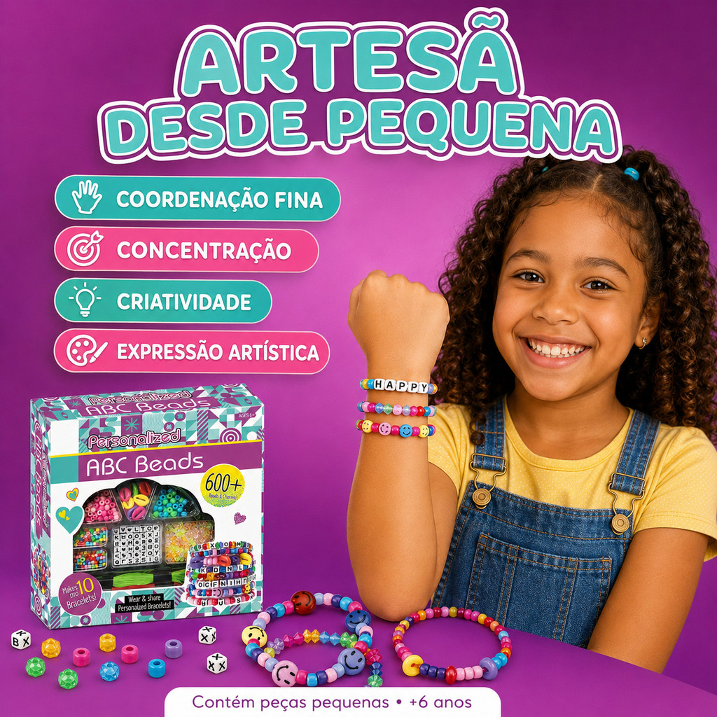 Kit Miçangas Infantil Completo Coloridas Letras Alfabeto Para Fazer Pulseiras Colares Bijuterias Artesanato Kizumba — imagem 2 de 2