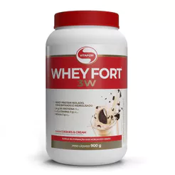 Whey Fort 3W Vitafor Whey Protein Isolado e Hidrolisado Sabor Cookies & Cream 900g