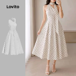 Lovito Vestido Boho com Zíper Assimétrico Preto e Branco Primavera/verão para Mulheres L198ED445