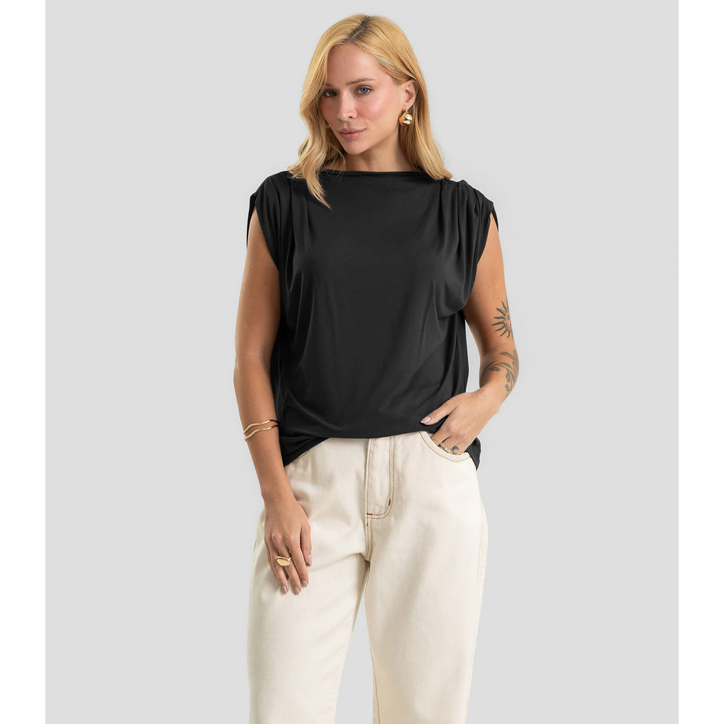 Blusa Feminina Gola Chaminé Visco Premiere Dianna Preto