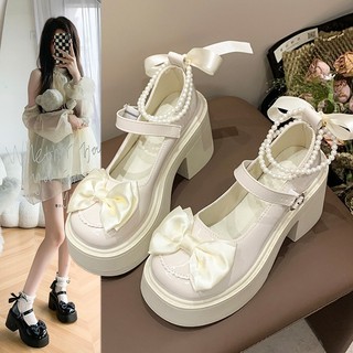 Mary Jane pequenos sapatos de couro japonês feminino jk estilo Preppy 2025 primavera outono sola grossa pérola arco temp