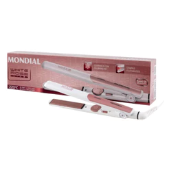 Prancha Chapinha Alisadora Cabelos Mondial P-50 White Rose Line Cerâmica Tourmaline Íon 220° Bivolt