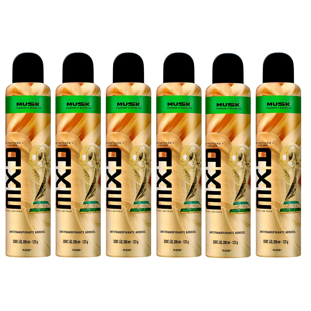 Kit Desodorante Antitranspirante Aerosol Axe Musk Edição Limitada 200ml - 6 Unidades