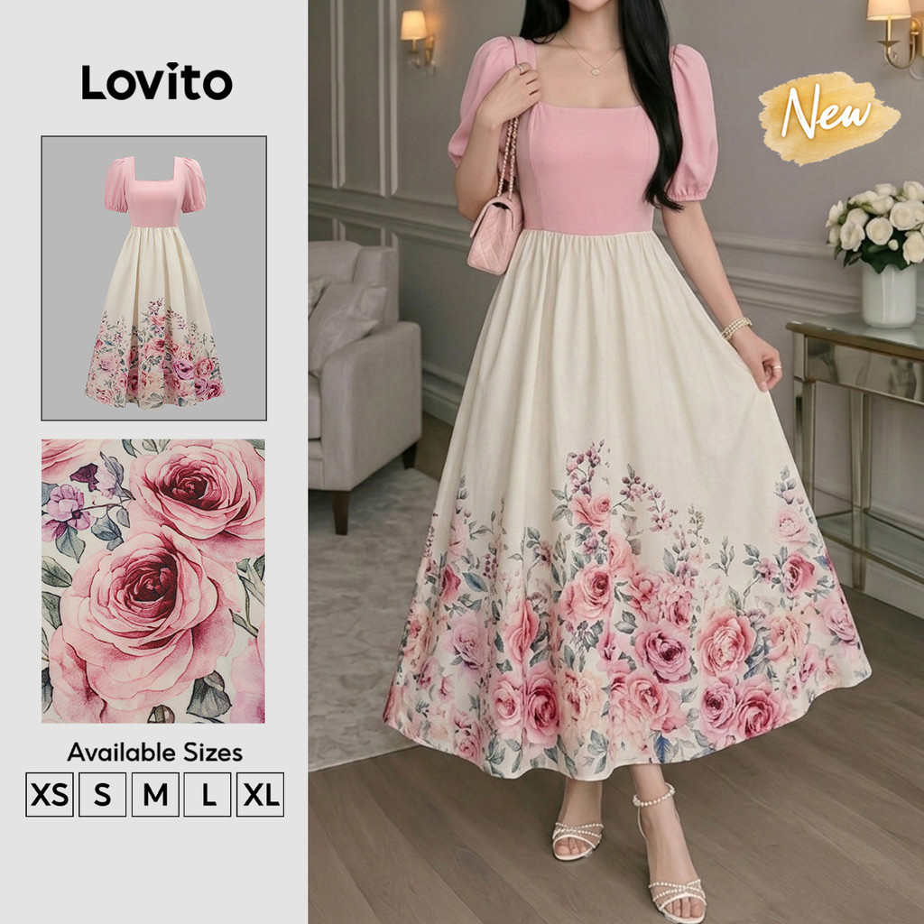 (New Arrival) Lovito Vestido Elegante com Zíper 2 em 1 para Mulheres primavera/verão DRK9P1D793