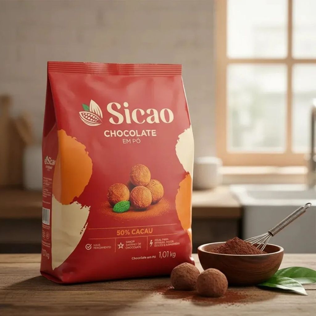 Chocolate Sicao Callebault 50% Cacau em Pó 1kg Para Confeitaria Bolo e Doces