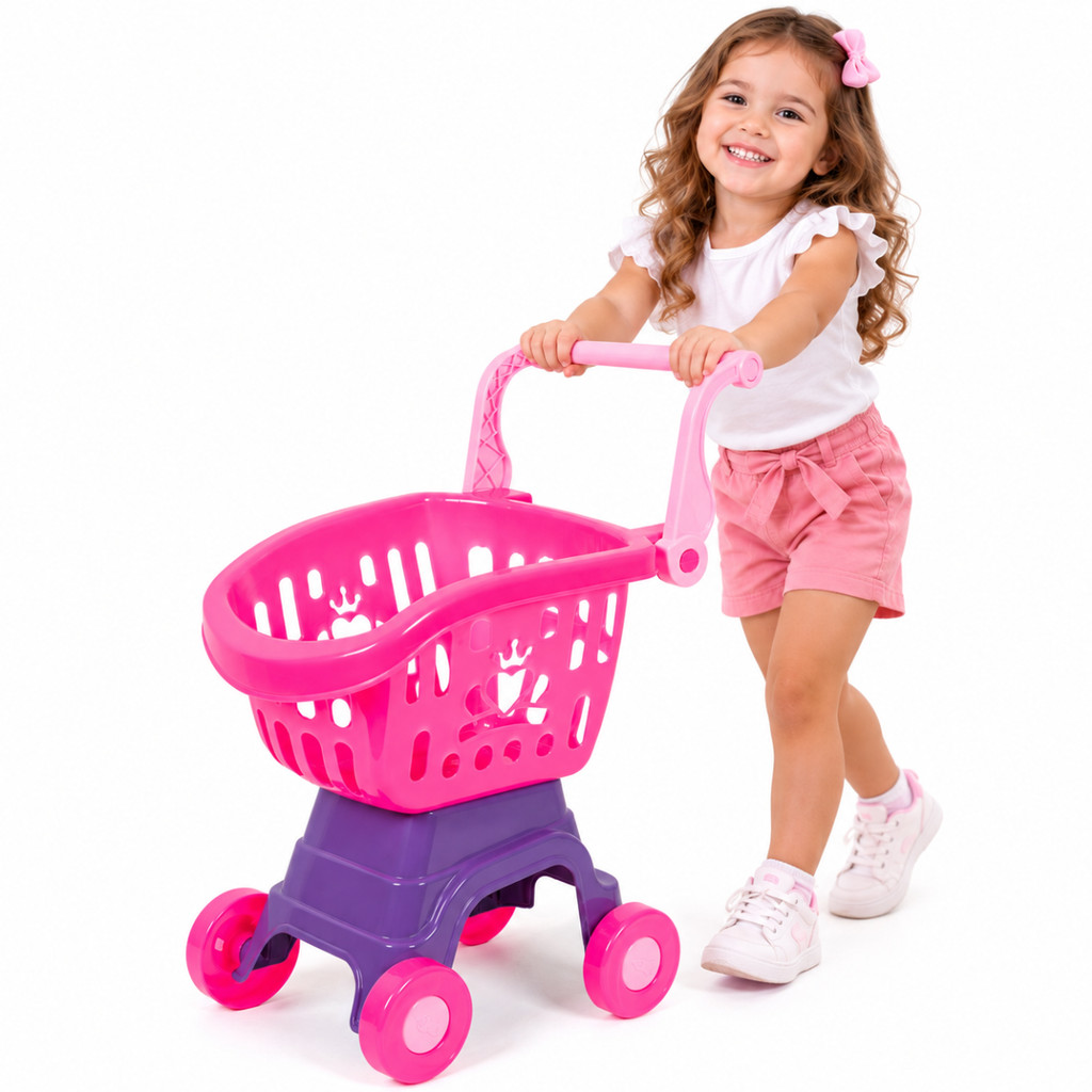 Carrinho de compras Infantil Brinquedo Menina Mercadinho Boneca Faz De Conta