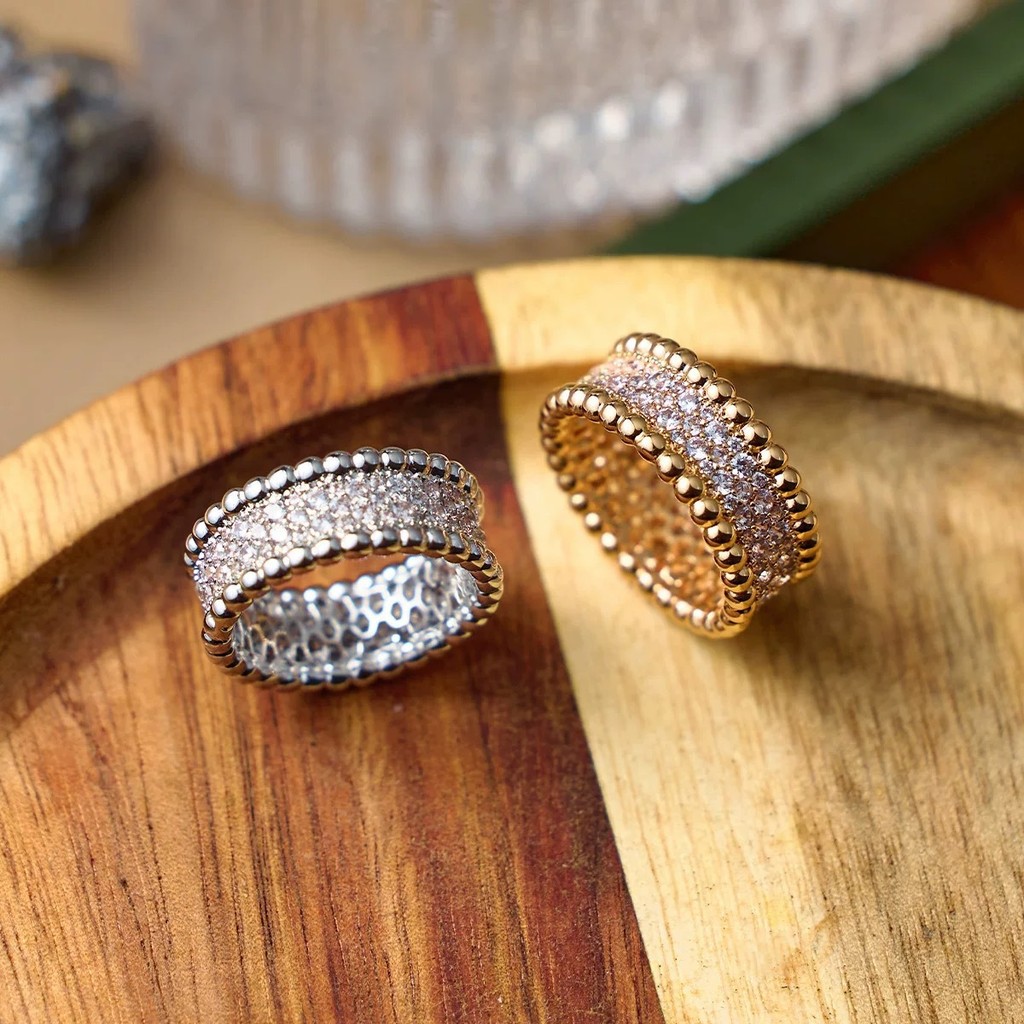 Anel de moda clássico cheio de diamante Gypsophila anel masculino feminino contas laterais redondas V anel de ouro jóias