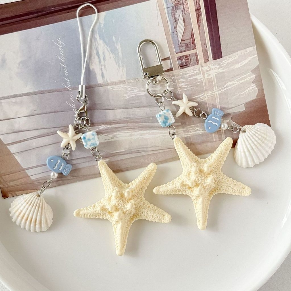 [Série Ocean] Ocean Shell Starfish Chaveiro Pingente Bolsa Escolar Pingente Corrente para Celular Estilo Ilha Pingente