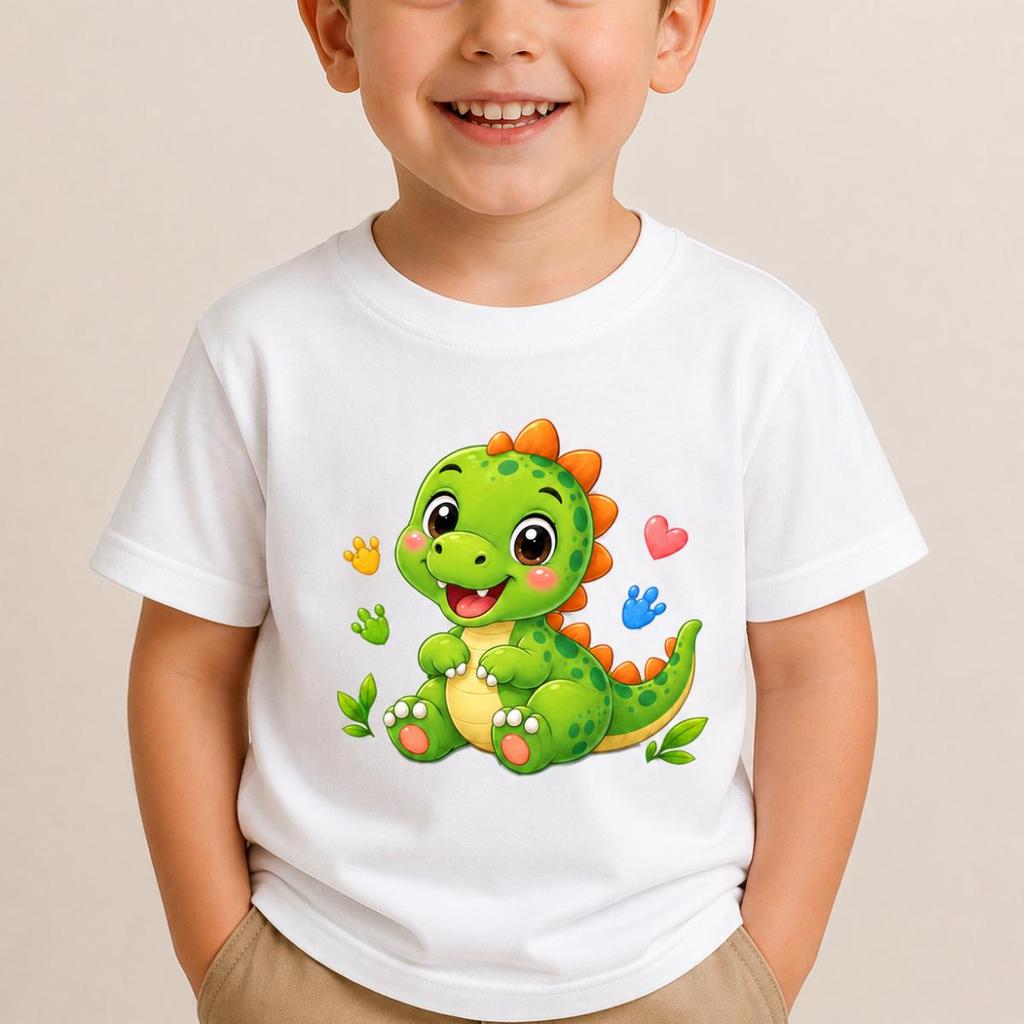 Camiseta Infantil Algodão Meninos Dinossauro Dino Desenho Crianças