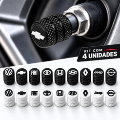 Tampa Válvula Pneu Carro Kit 4 Unidades com Logo em Relevo Antipó para Moto Bicicleta Bico de Pneu
