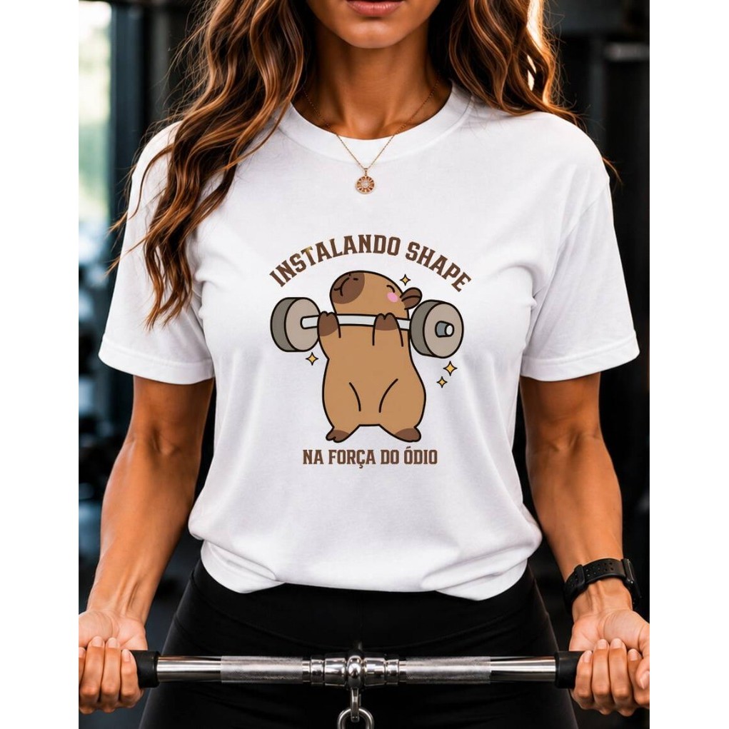 Camiseta Feminina Oversized Feminia Capivara odeo Academia Fitness Camisa Engraçada Estampa Blusa Casual Gym 100%