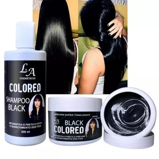 Kit Shampoo + Máscara Tonalizante Preto Intenso - Sem Amônia - Resultado 100% Natural