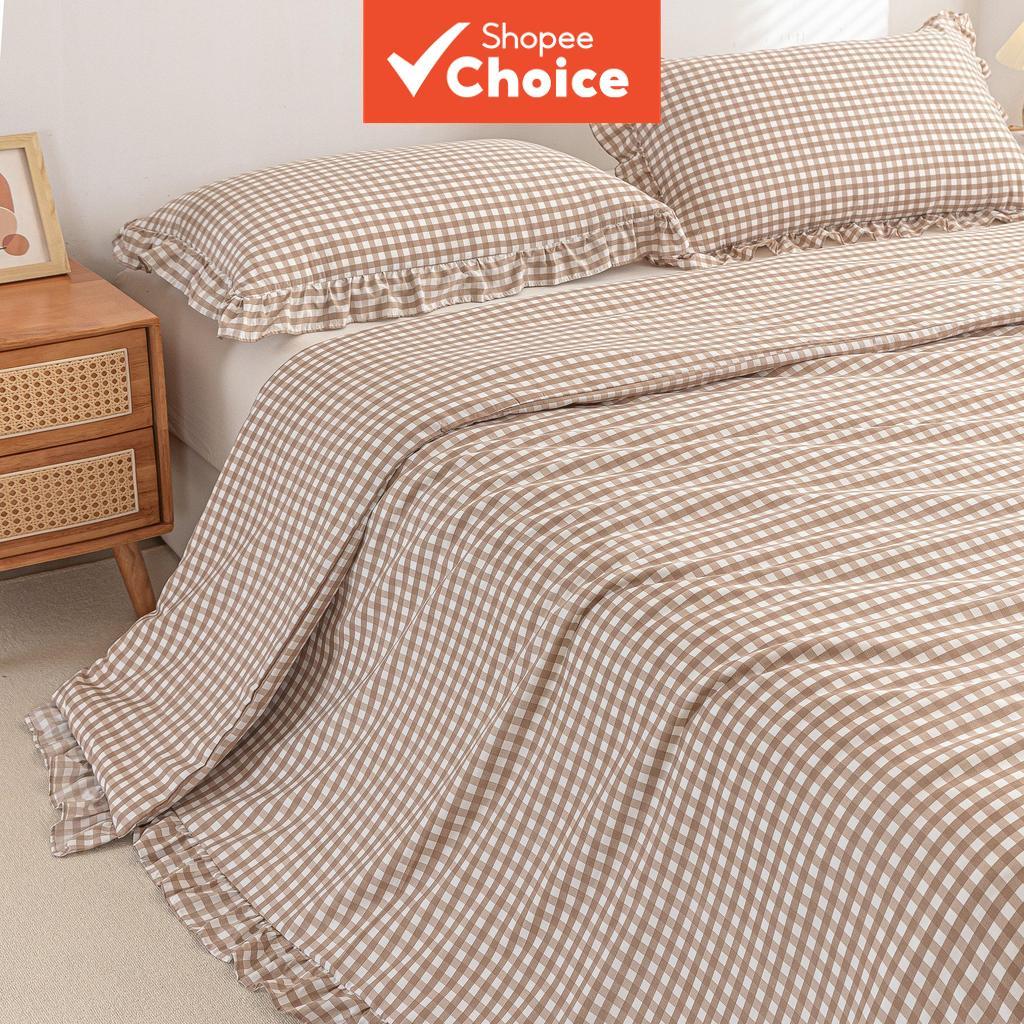 Conjunto De Cama Pastoral Country De 3 Peças Capa De Edredom Com Babados Xadrez De Microfibra 100 Ultramacia 1 2 F