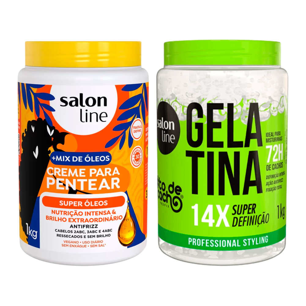 Kit Salon Line Gelatina To De Cacho E Creme Para Pentear Salon Line Super Óleos 1kg