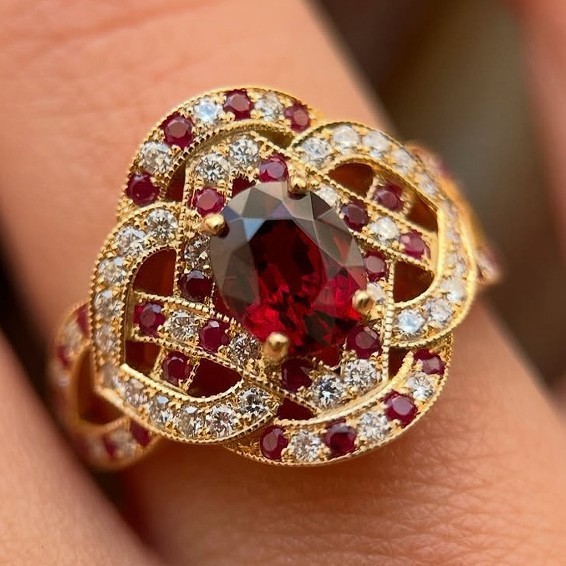 Anel feminino, anel de diamante clássico de moda, anel de diamante completo, anel de rubí
