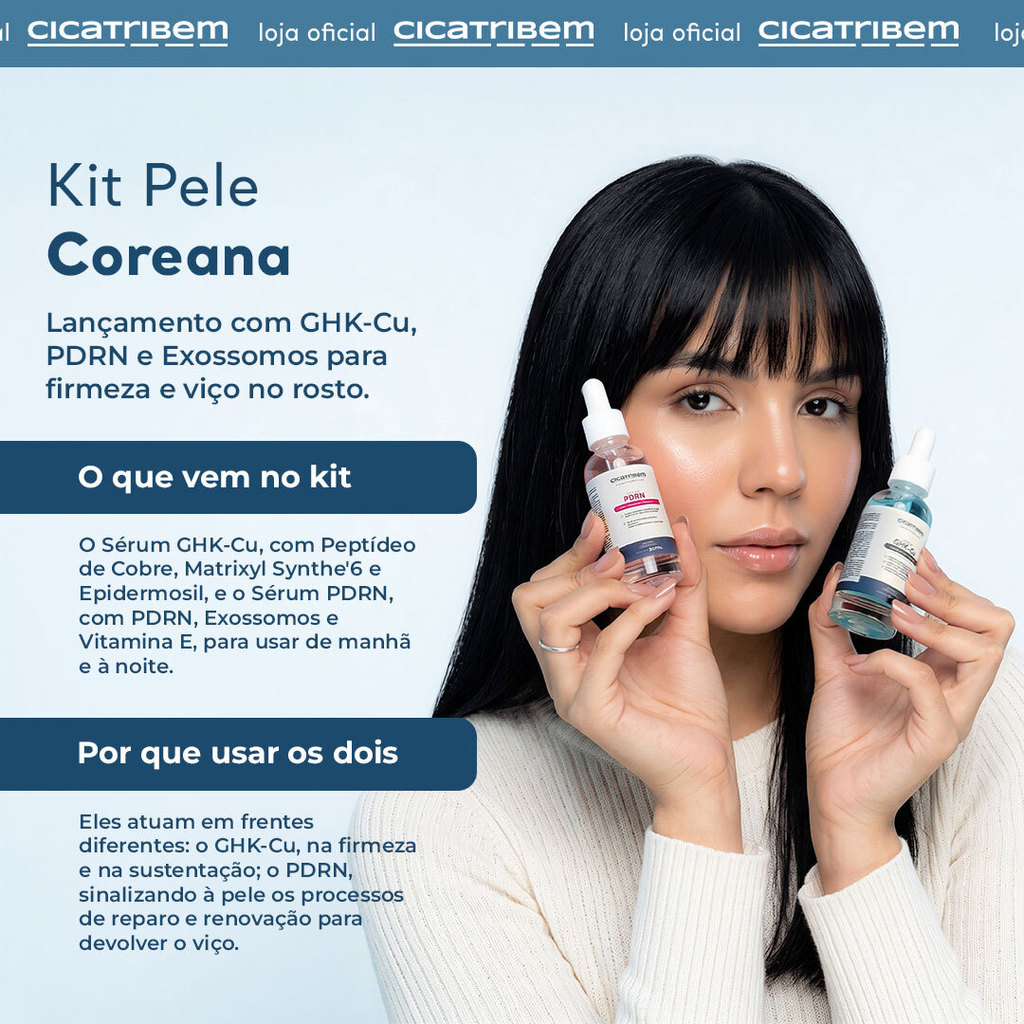 Kit Skincare Pele Coreana Cicatribem 2 Séruns Facial PDRN Exossomos e GHK-Cu Peptídeo de Cobre Ácido Hialurônico Niacina — imagem 2 de 2