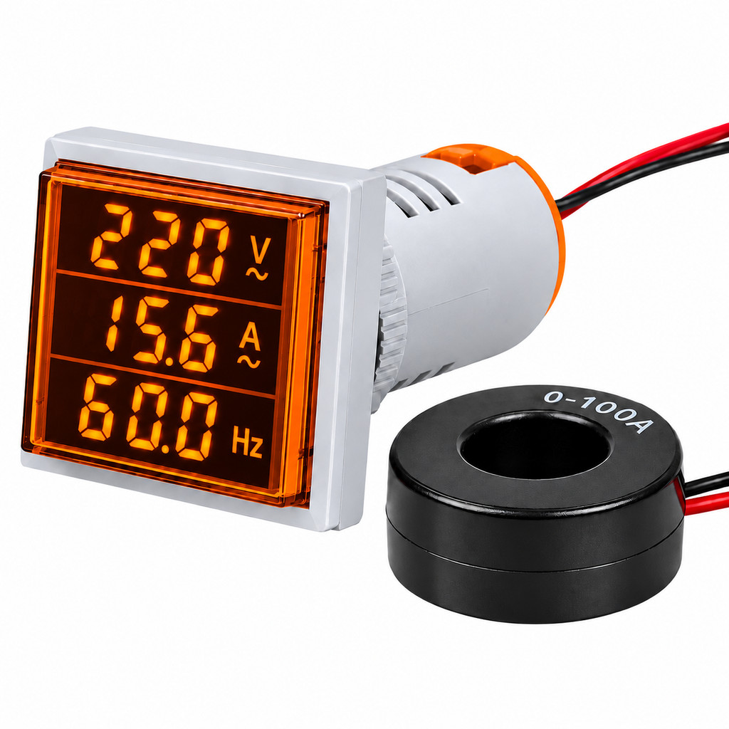 VOLTIMETRO AMPERIMETRO FREQUENCIMETRO 60 - 500V 100A AMARELO