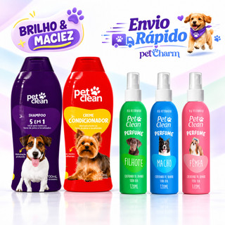 Kit Banho Shampoo Condicionador Perfume para Cachorro e Gato Pet Clean