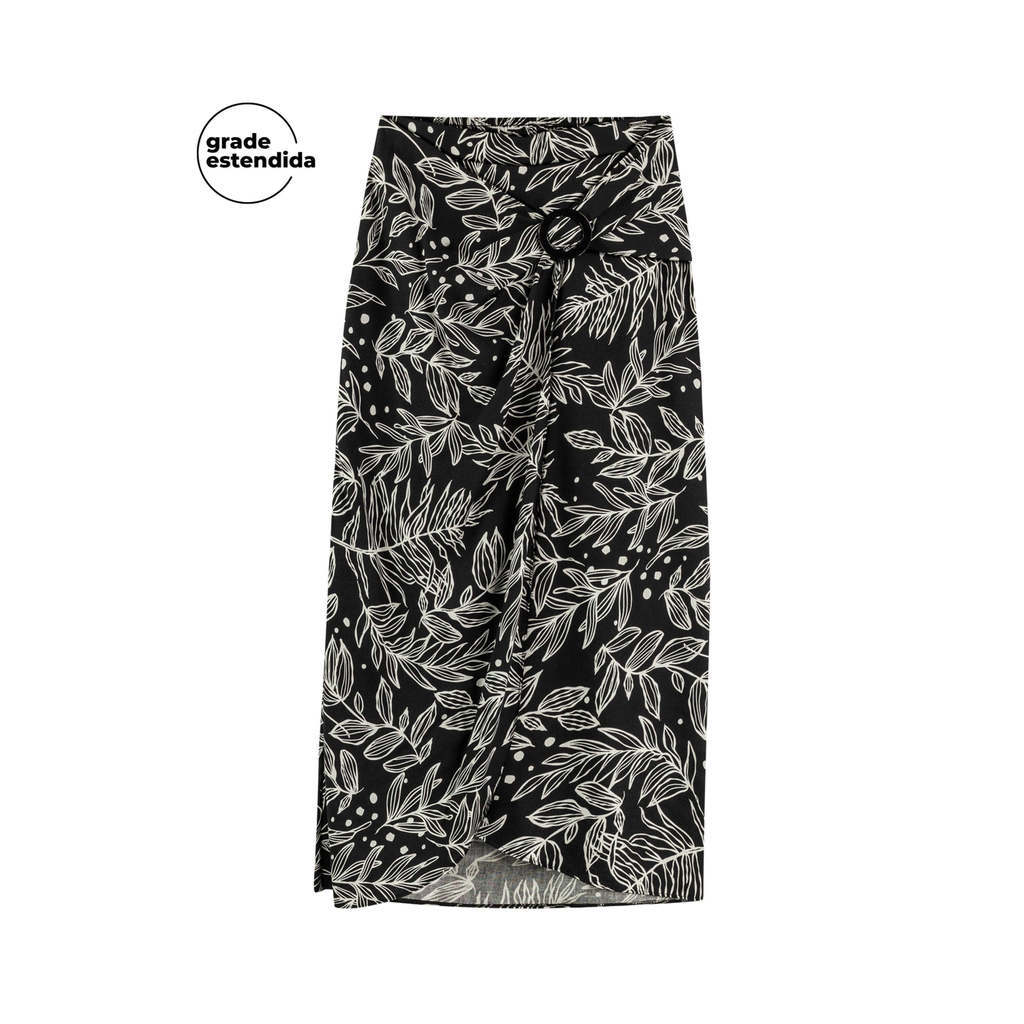 Saia Feminina Midi com Fivela Marialícia Preto