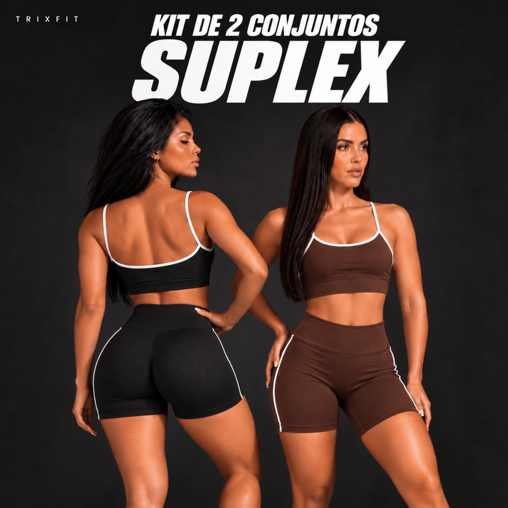 Kit 2 Conjuntos Academia Fitness Feminino Short e Top Alcinha Suplex Blackout Zero Transparência Treino Corrida Crossfit