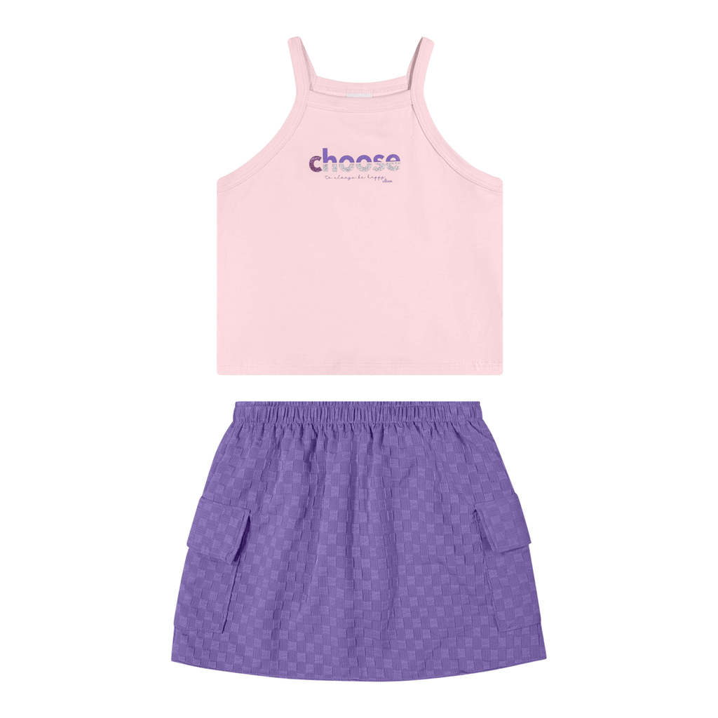 Conjunto Infantil Menina Saia Quadriculada Elian Rosa — imagem 2 de 2